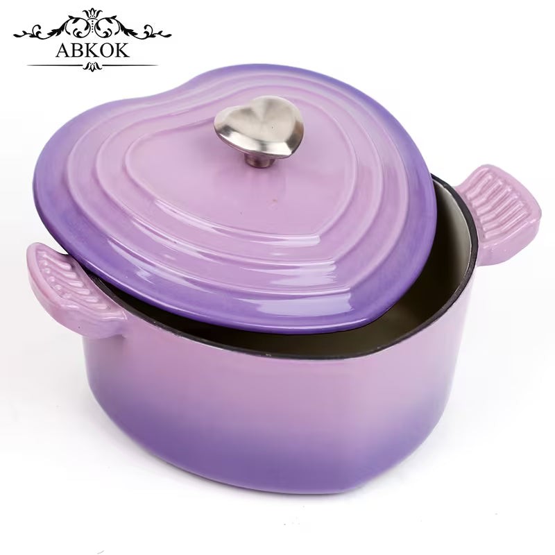 3-Quart Heart-Shaped Enamel Cast Iron Dutch Oven with Lid Purple