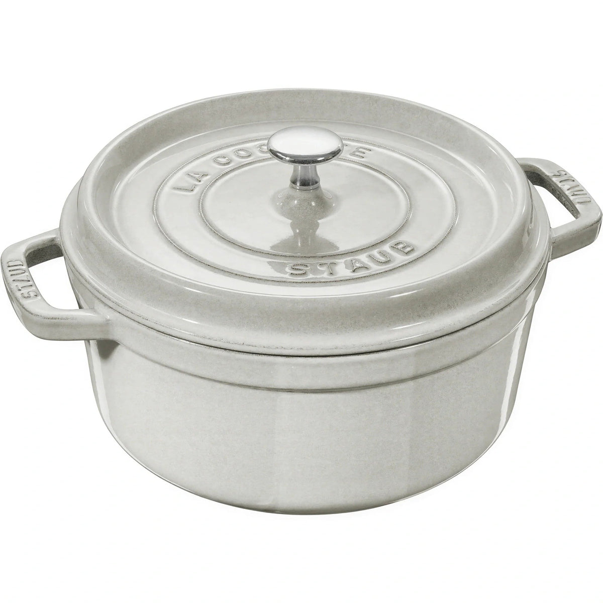 Zwilling J.A. Henckels Staub® 1003439 Round Enameled Cast Iron Dutch Oven, 4 qt, White Truffle, with Cover, Induction Ready