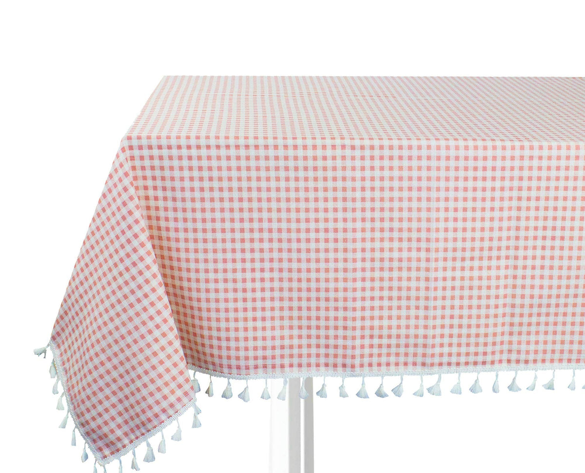 Fennco Styles Simply Striped Tassel Cotton Blend 55 x 55 Inch Tablecloth - Green Table Cover for Banquets, Holiday, Special Events, Outdoor and Home Décor