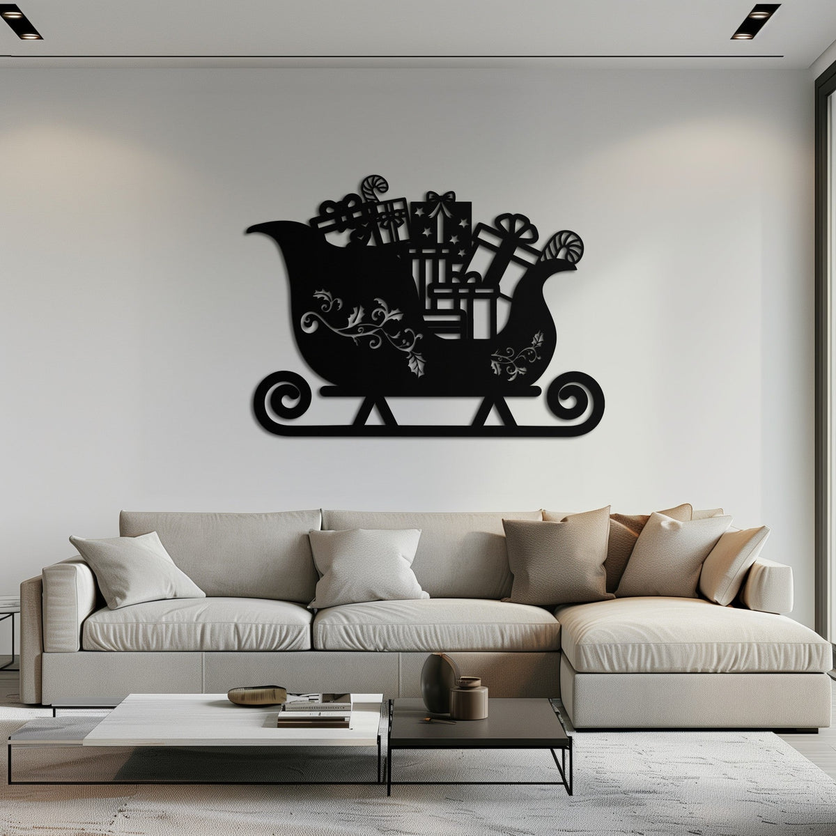 Christmas Sleigh Metal Wall Art - Beautifully Detailed Festive Holiday Decor Design