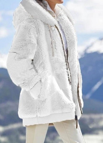 Autumn And Winter Loose Plush Zipper Hooded Jacket