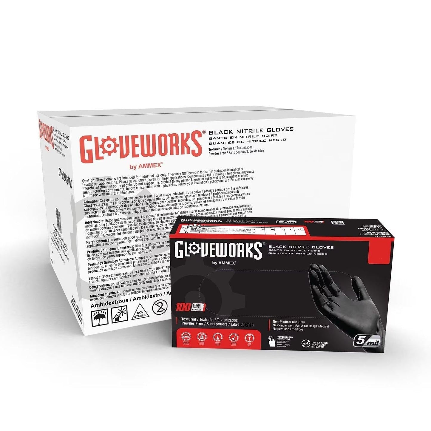 GLOVEWORKS 5mm Black Nitrile Gloves