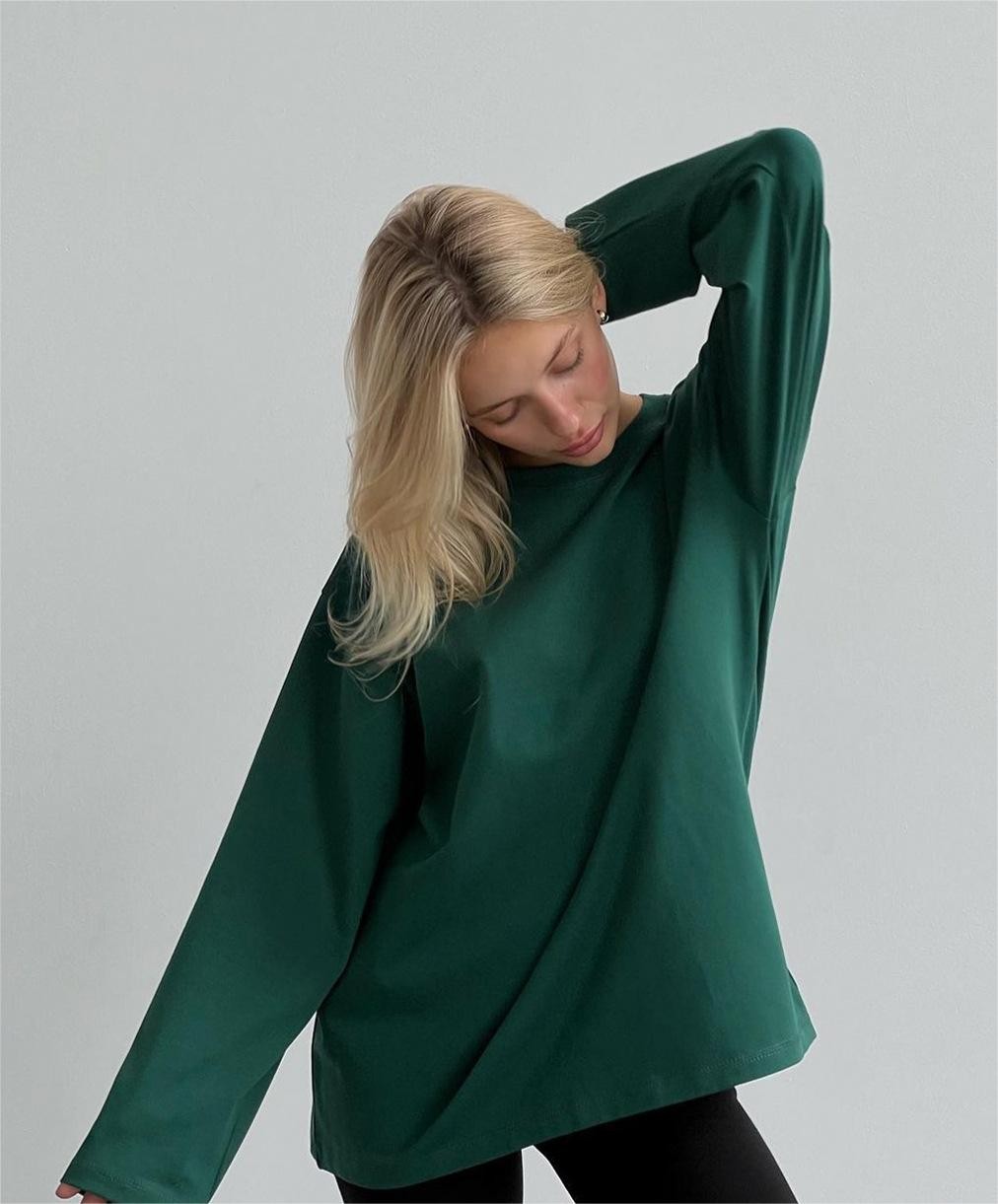 Spring Autumn Cotton Long Sleeved Tee Women Hand Worn Loose Top
