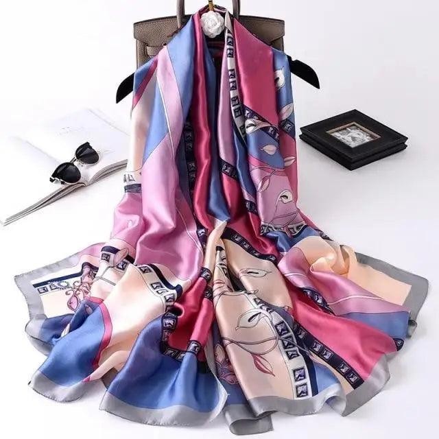 New Women Autumn Winter Fashion Silk Scarf Shawl Beach Headband Female Casual Wear Beach Friendly Spring Silk Scarf Flower Print Silk Scarves Shawls and Wraps Long Size Beach Stoles