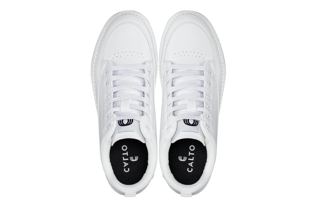 CALTO - Q272 - 2 Inches Taller (White & Gum Sole) -Elevated Leatherette Micro-Perforated Sneakers