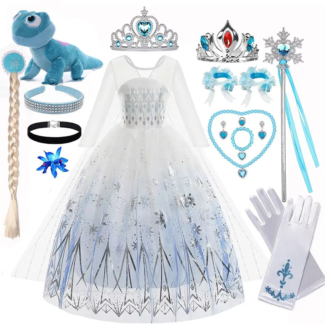 White Princess Lace Party Dress Girls Halloween Costume Set